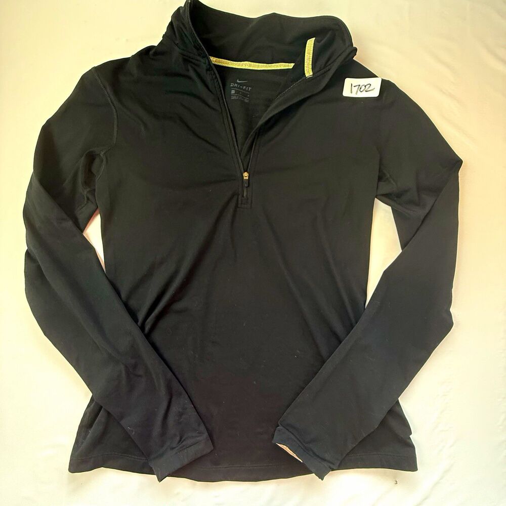 Nike Black Dri Fit Quarter Zip Long Sleeve Activewear Pullover Top Women L